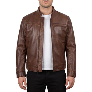 Blake Men’s Brown Cafe Racer Style Leather Biker Jacket