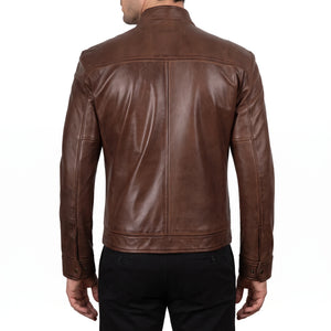 Blake Men’s Brown Cafe Racer Style Leather Biker Jacket
