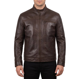 Blake Men’s Dark Brown Cafe Racer Style Leather Biker Jacket