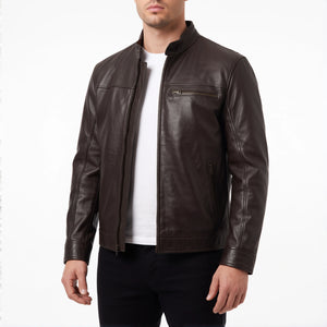 Blake Men’s Dark Brown Cafe Racer Style Leather Biker Jacket