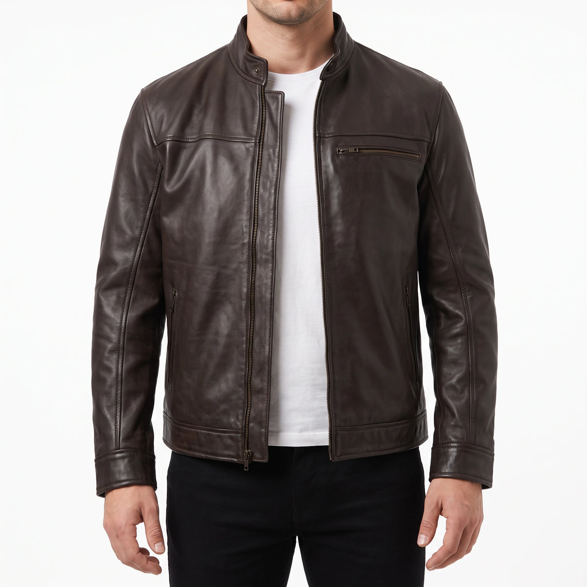 Blake Men’s Dark Brown Cafe Racer Style Leather Biker Jacket