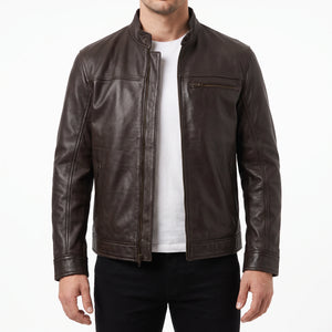 Blake Men’s Dark Brown Cafe Racer Style Leather Biker Jacket