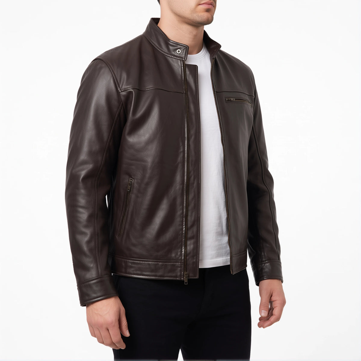 Blake Men’s Dark Brown Cafe Racer Style Leather Biker Jacket