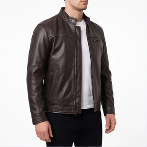 Blake Men’s Dark Brown Cafe Racer Style Leather Biker Jacket