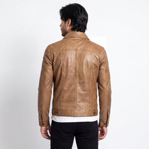 Canyon Marshal Men’s Camel Brown Leather Trucker Jacket