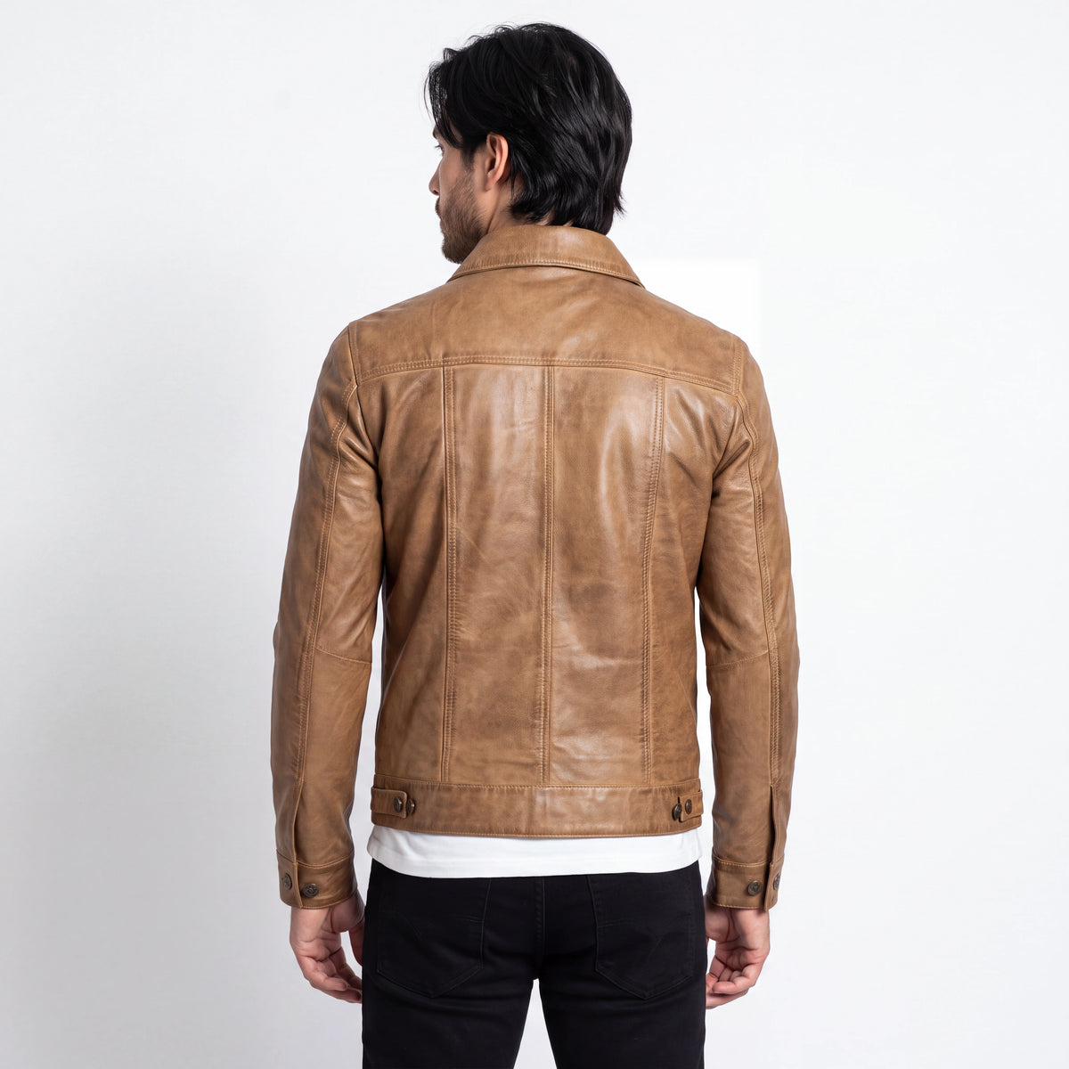 Canyon Marshal Men’s Camel Brown Leather Trucker Jacket