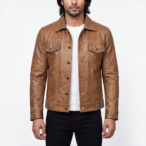 Canyon Marshal Men’s Camel Brown Leather Trucker Jacket