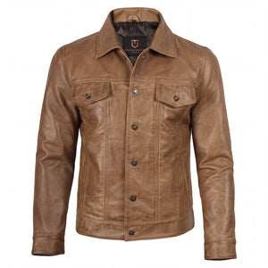 Canyon Marshal Men’s Camel Brown Leather Trucker Jacket