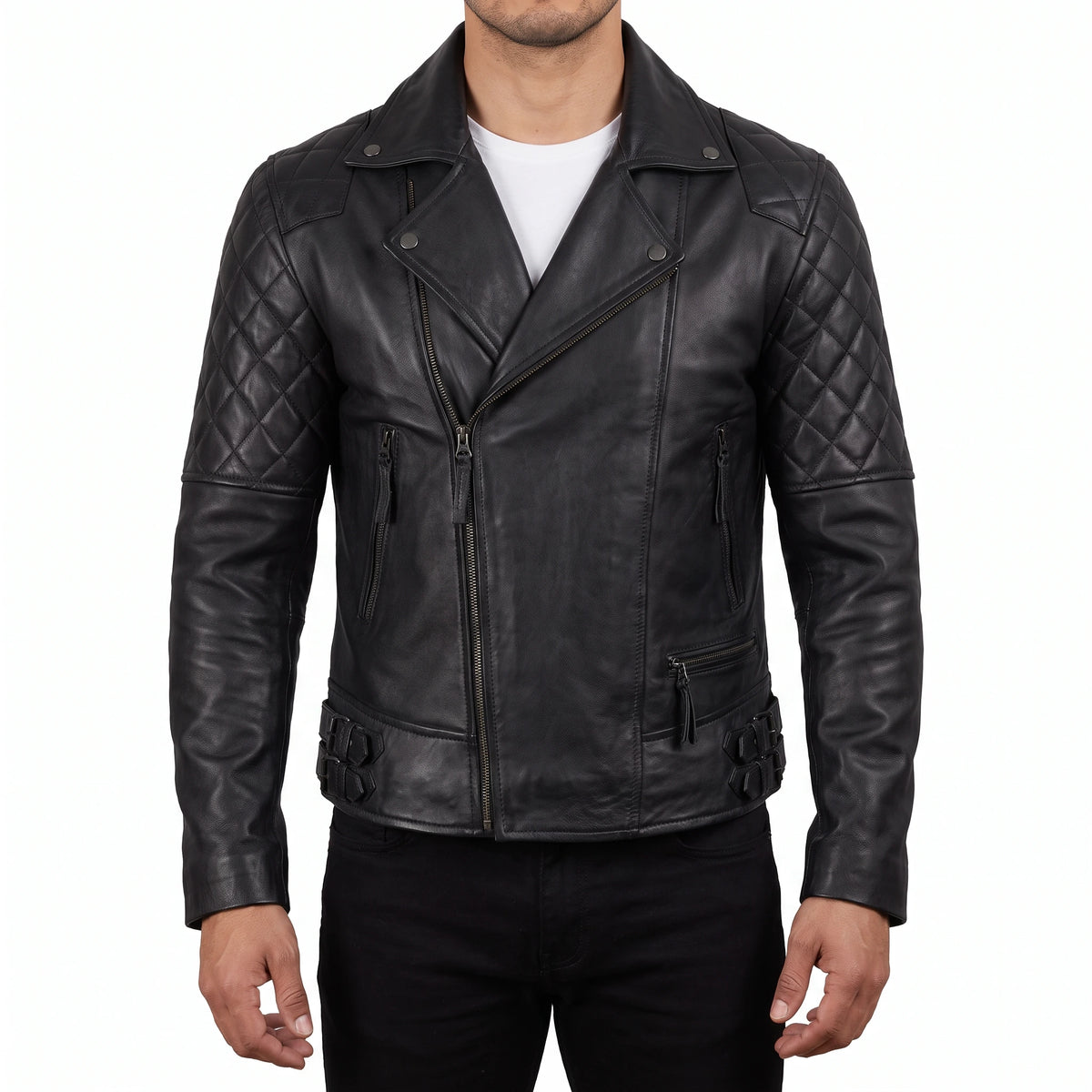 Carter Men’s Black Asymmetrical Quilted Leather Biker Jacket