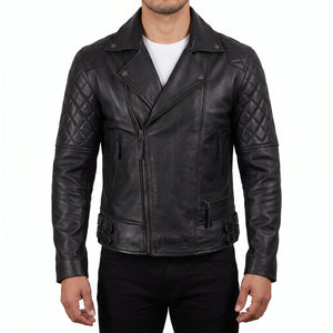 Carter Men’s Black Asymmetrical Quilted Leather Biker Jacket