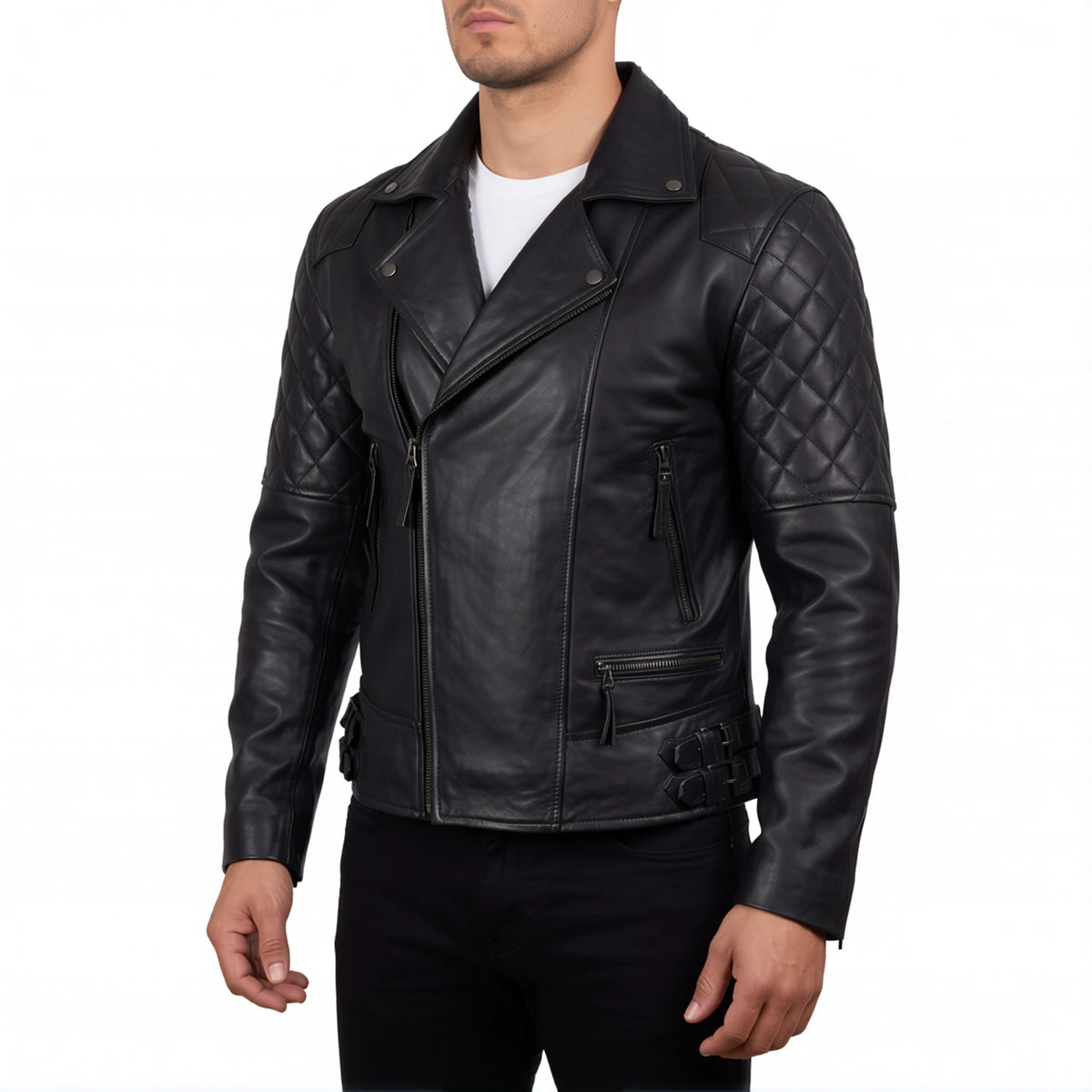 Carter Men’s Black Asymmetrical Quilted Leather Biker Jacket