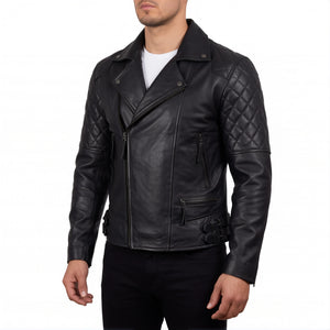 Carter Men’s Black Asymmetrical Quilted Leather Biker Jacket
