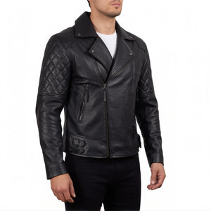 Carter Men’s Black Asymmetrical Quilted Leather Biker Jacket