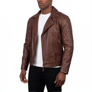 Carter Men’s Brown Asymmetrical Quilted Leather Biker Jacket