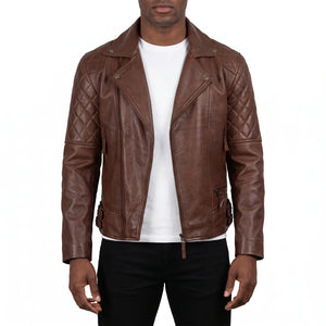 Carter Men’s Brown Asymmetrical Quilted Leather Biker Jacket