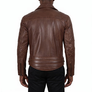 Carter Men’s Brown Asymmetrical Quilted Leather Biker Jacket