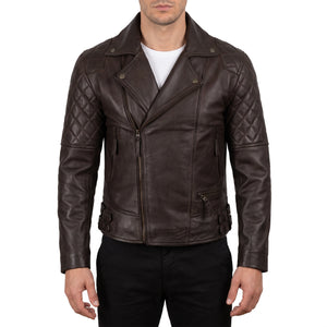 Carter Men’s Dark Brown Asymmetrical Quilted Leather Biker Jacket