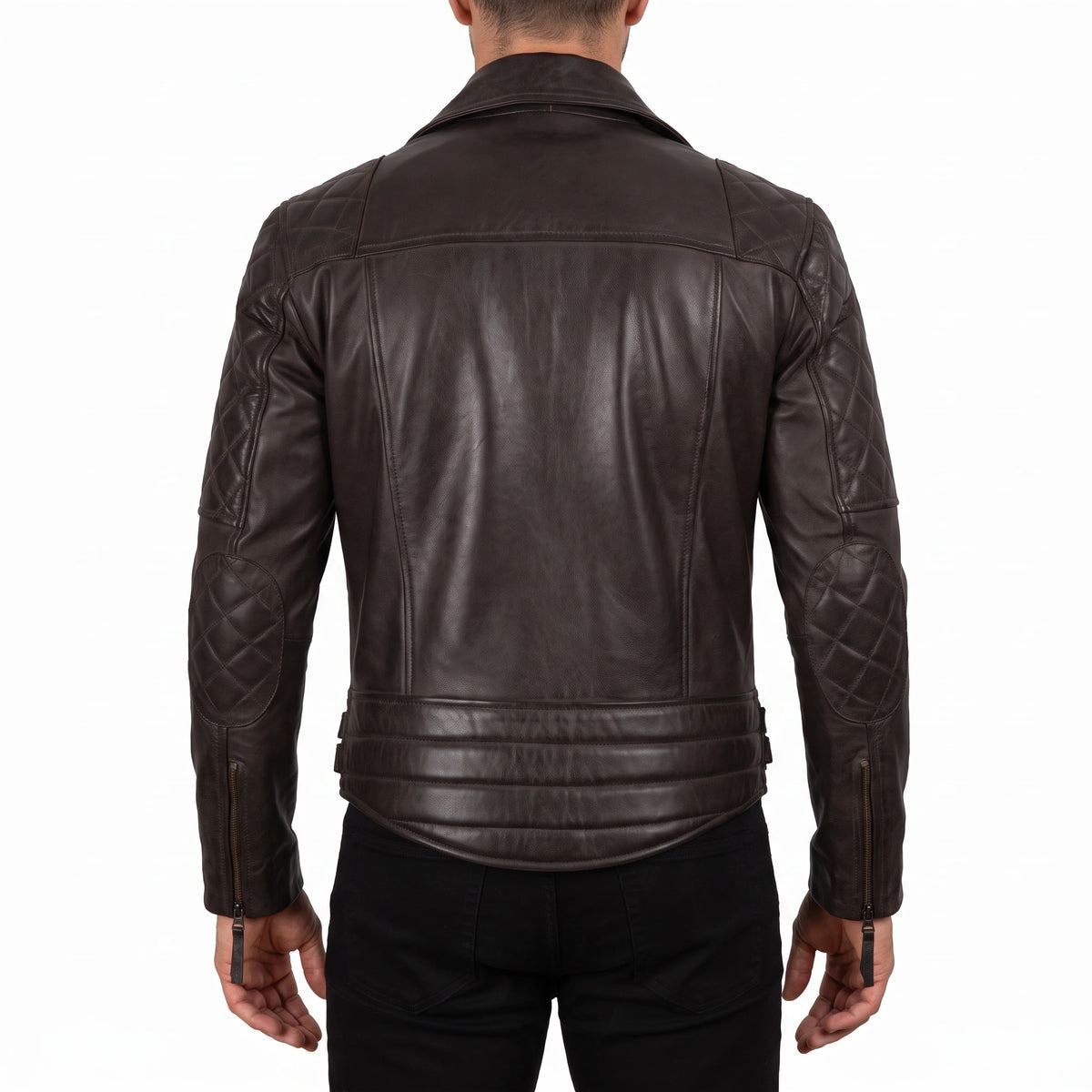 Carter Men’s Dark Brown Asymmetrical Quilted Leather Biker Jacket