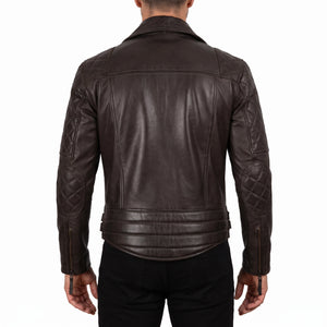Carter Men’s Dark Brown Asymmetrical Quilted Leather Biker Jacket