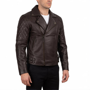 Carter Men’s Dark Brown Asymmetrical Quilted Leather Biker Jacket