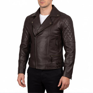 Carter Men’s Dark Brown Asymmetrical Quilted Leather Biker Jacket