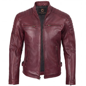 Cavell Men’s Burgundy Leather Biker Jacket