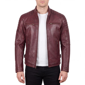 Cavell Men’s Burgundy Leather Biker Jacket