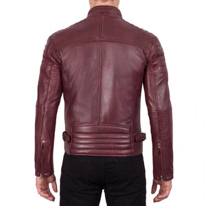Cavell Men’s Burgundy Leather Biker Jacket