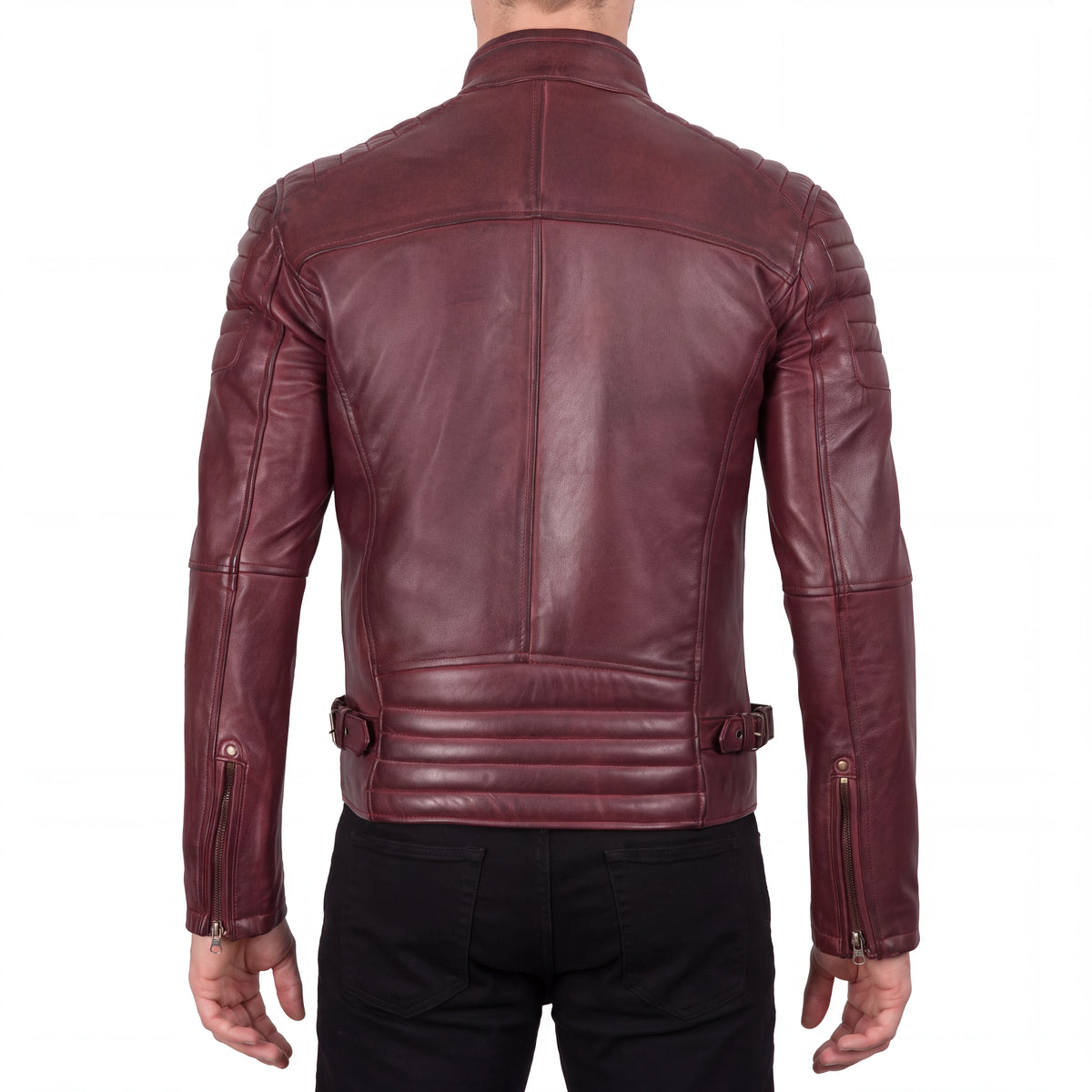 Cavell Men’s Burgundy Leather Biker Jacket