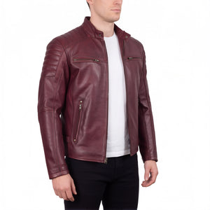 Cavell Men’s Burgundy Leather Biker Jacket
