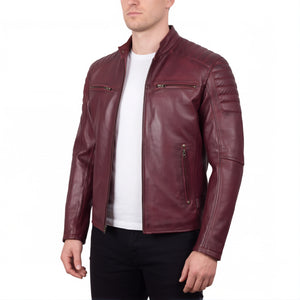 Cavell Men’s Burgundy Leather Biker Jacket