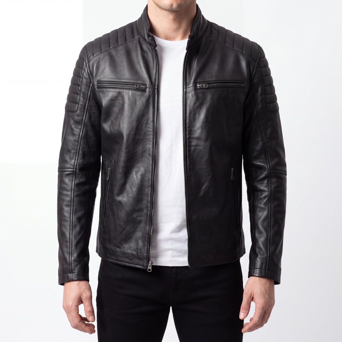 Cavell Men’s Black Leather Biker Jacket
