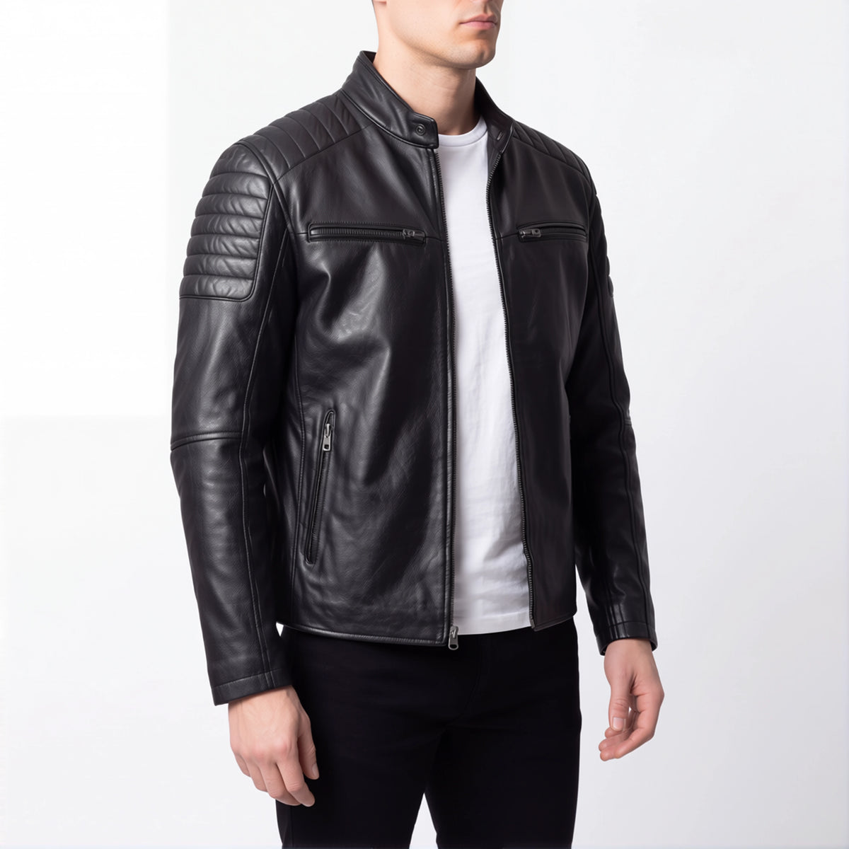Cavell Men’s Black Leather Biker Jacket