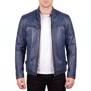 Cavell Men’s Blue Leather Biker Jacket