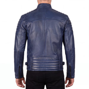 Cavell Men’s Blue Leather Biker Jacket