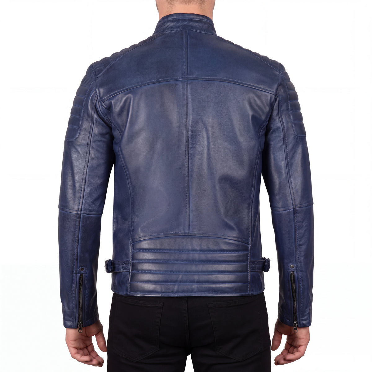 Cavell Men’s Blue Leather Biker Jacket