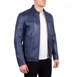 Cavell Men’s Blue Leather Biker Jacket