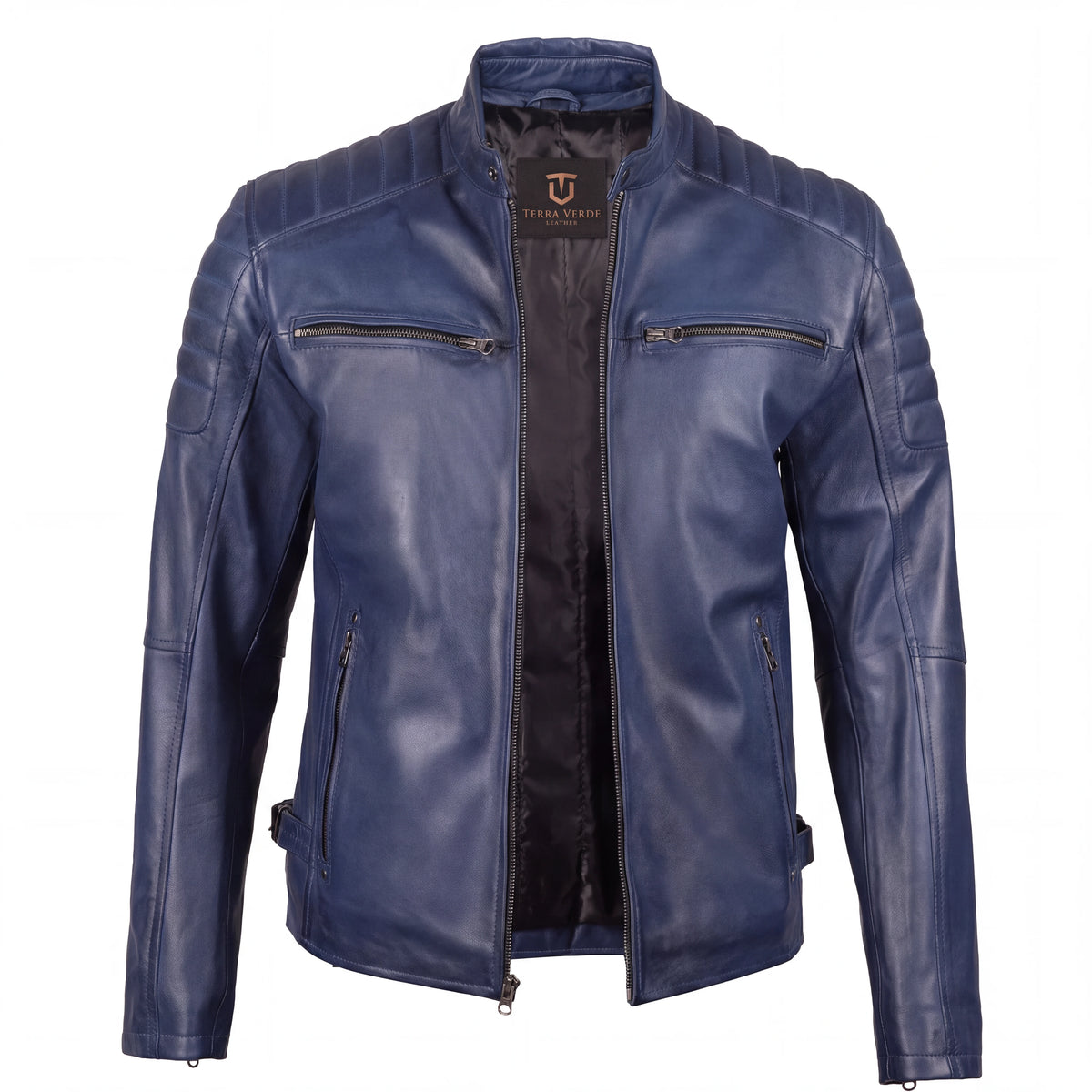 Cavell Men’s Blue Leather Biker Jacket