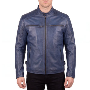 Cavell Men’s Blue Leather Biker Jacket