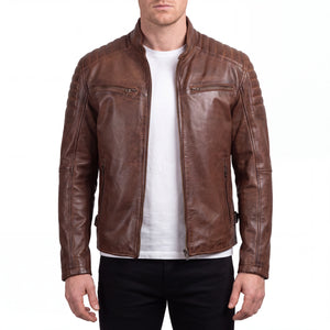 Cavell Men’s Cognac Brown Leather Biker Jacket