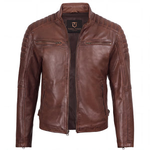 Cavell Men’s Cognac Brown Leather Biker Jacket