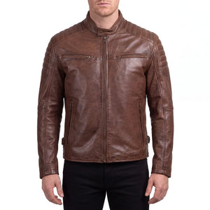 Cavell Men’s Cognac Brown Leather Biker Jacket