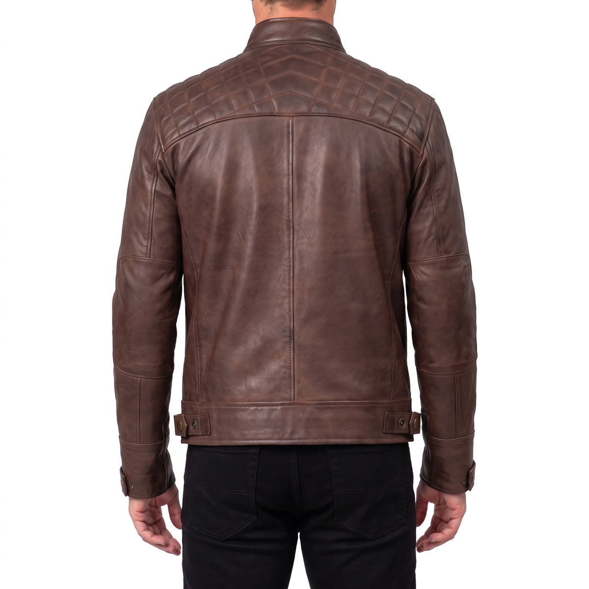 Chestnut Viper Men’s Brown Quilted Cafe Racer Style Leather Biker Jacket