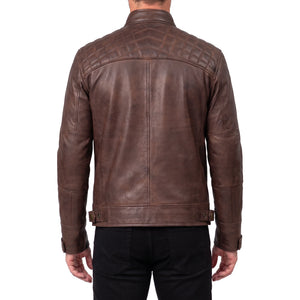 Chestnut Viper Men’s Brown Quilted Cafe Racer Style Leather Biker Jacket