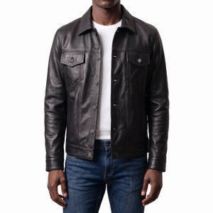 Clark Men’s Black Leather Trucker Jacket