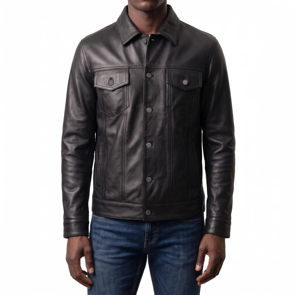 Clark Men’s Black Leather Trucker Jacket