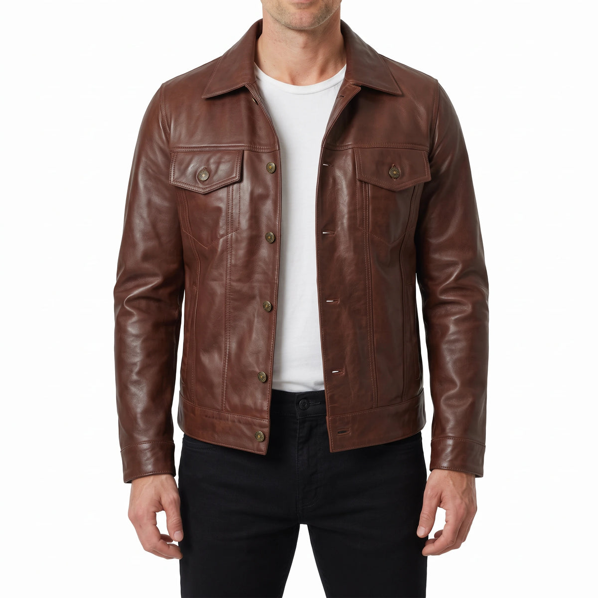 Clark Men’s Brown Leather Trucker Jacket