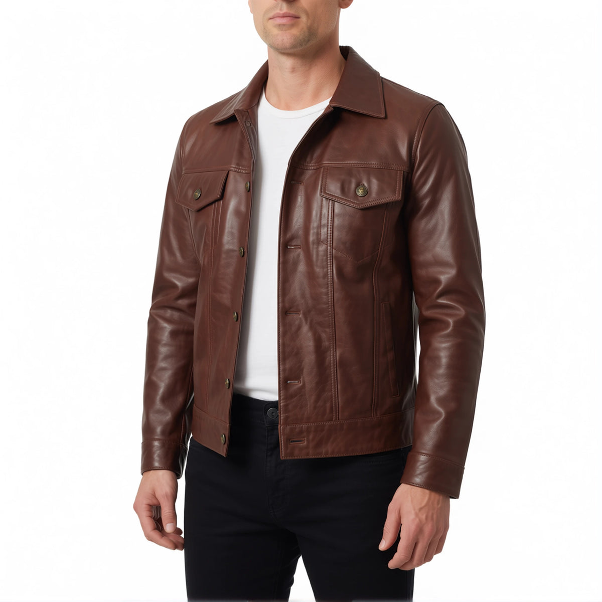 Clark Men’s Brown Leather Trucker Jacket