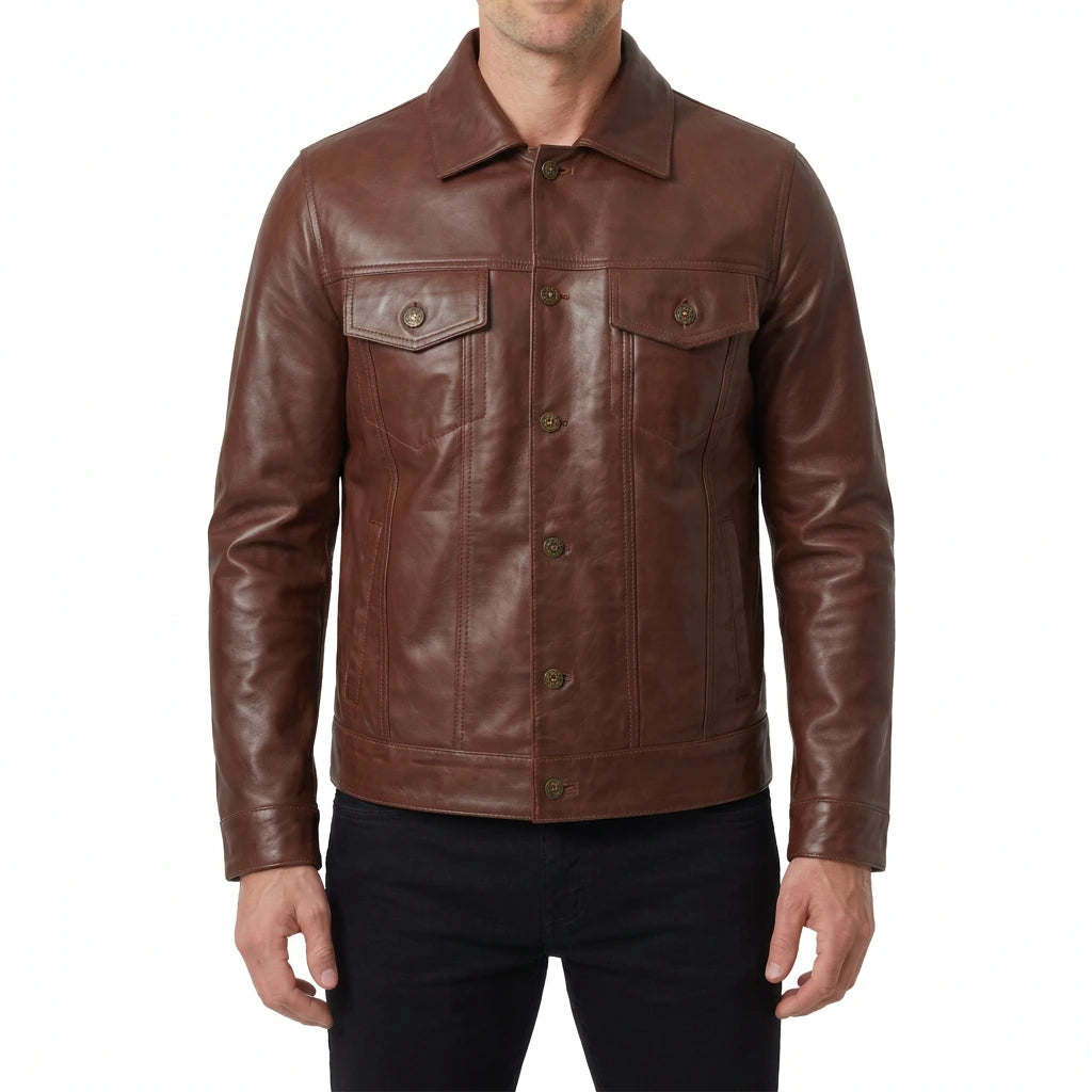 Clark Men’s Brown Leather Trucker Jacket