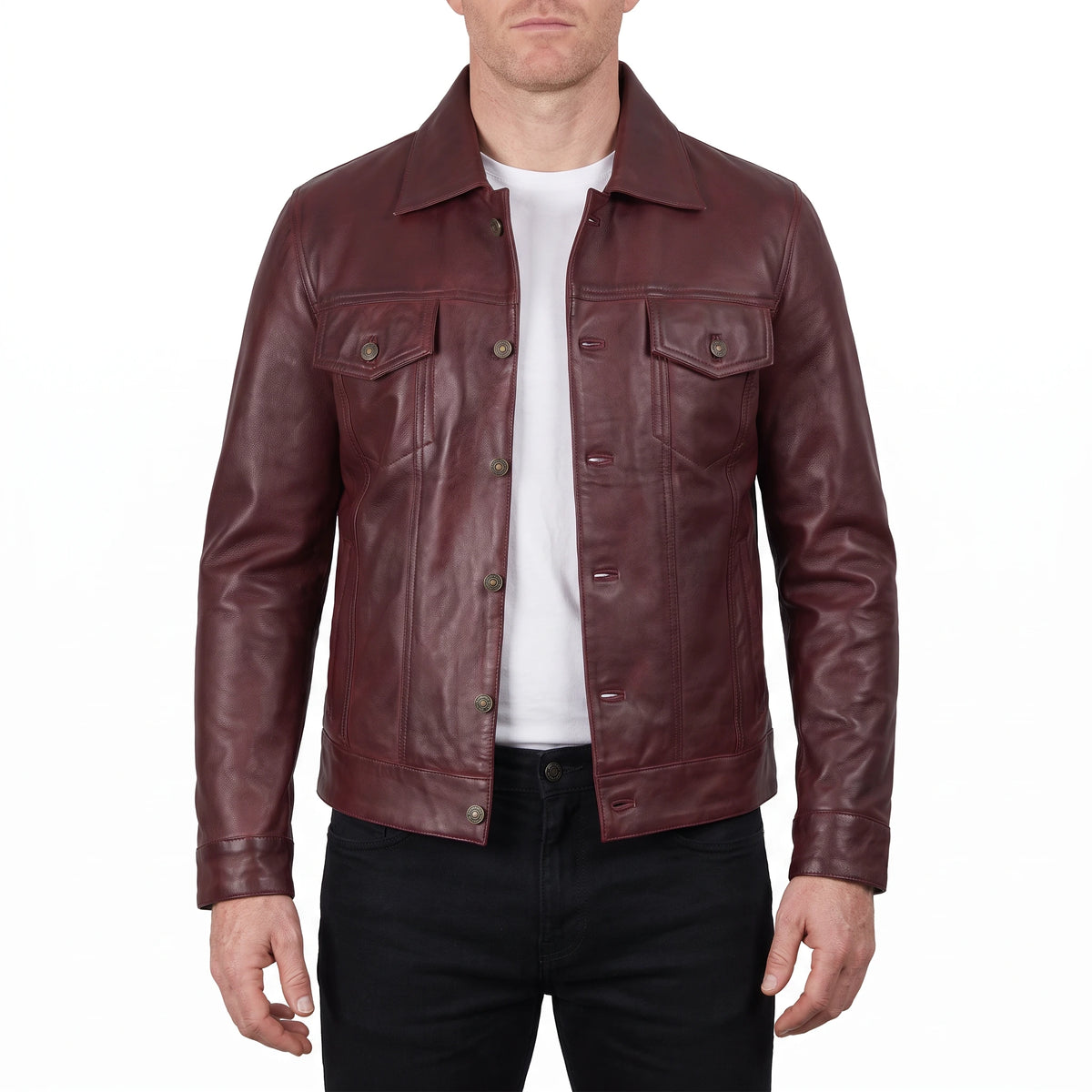 Clark Men’s Burgundy Leather Trucker Jacket